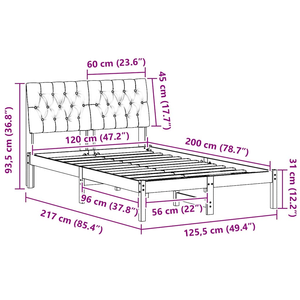 Bed Frame Light Grey 120 x 200 cm Solid Pine Wood