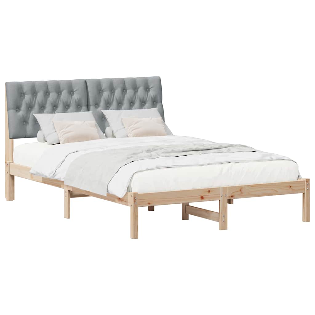 Bed Frame Light Grey 140 x 190 cm Solid Pine Wood