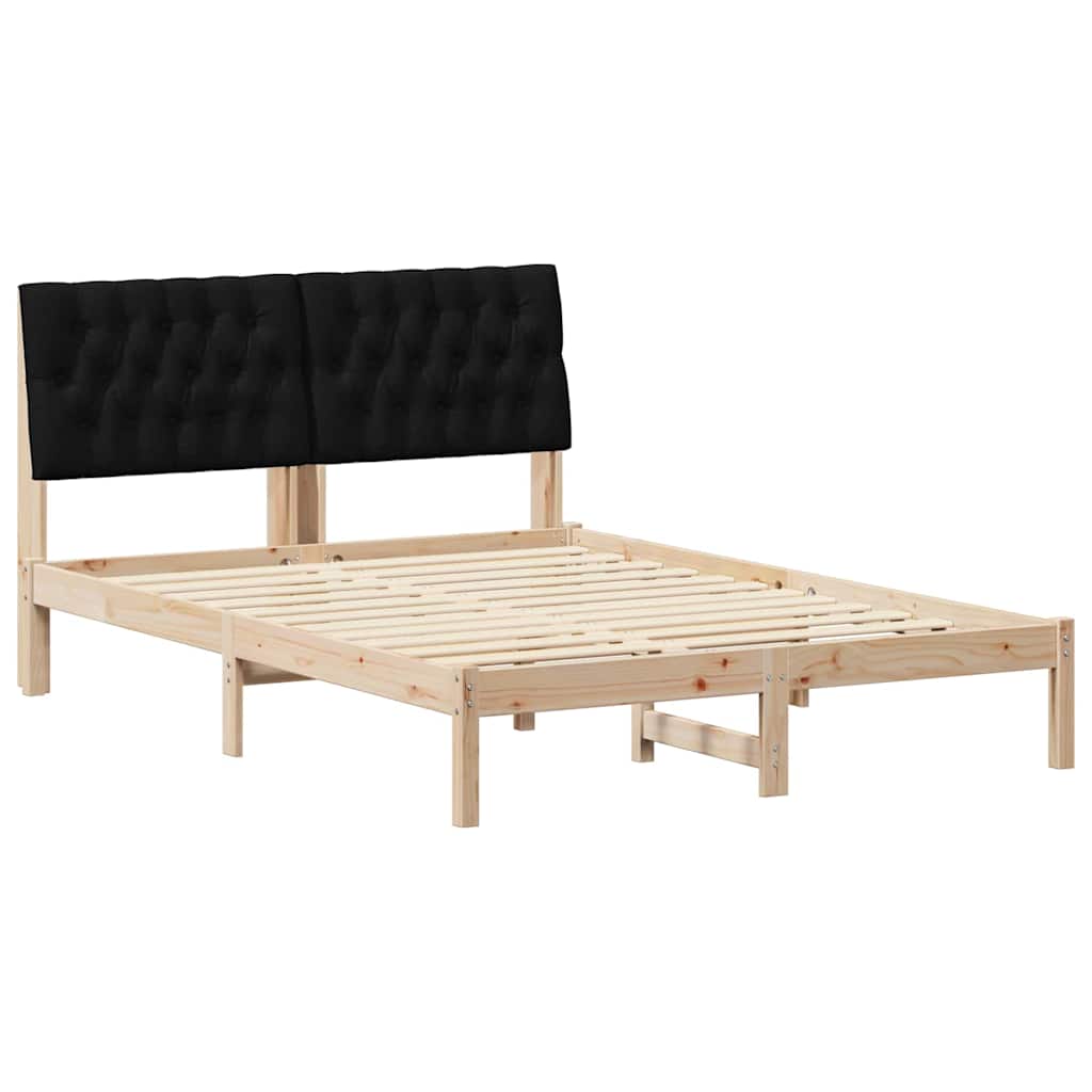 Bed Frame with Headboard Black 140 x 190 cm Solid Pine Wood