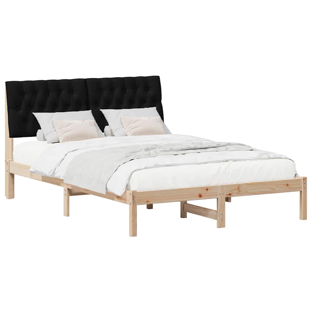Bed Frame with Headboard Black 140 x 190 cm Solid Pine Wood