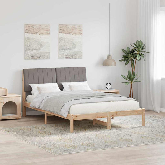 Bed Frame with Headboard Taupe 140 x 200 cm Solid Pine Wood