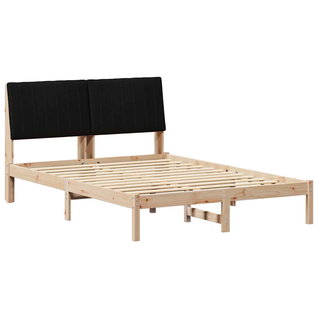 Bed Frame with Headboard Black 140 x 190 cm Solid Pine Wood