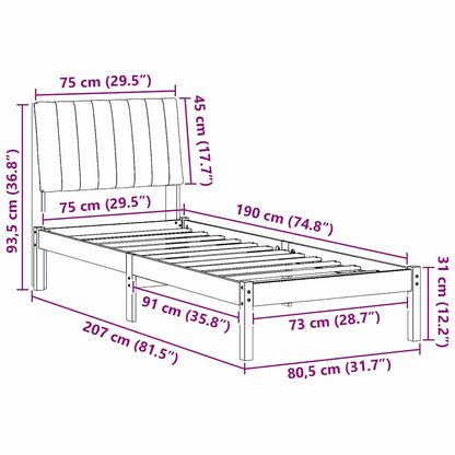 Bed Frame with Headboard Brown 75 x 190 cm Solid Pine Wood