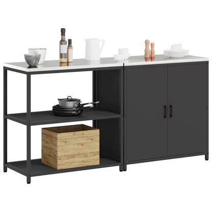 Kitchen Storage Set with Shelf 2 pcs Black 180 x 50 x 92 cm