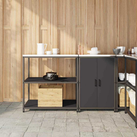 Kitchen Storage Set with Shelf 2 pcs Black Cold-rolled steel