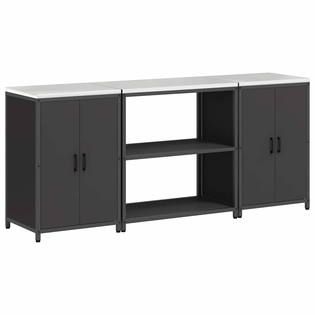 Kitchen Storage Set with Shelf 3 pcs Black 210 x 50 x 92 cm