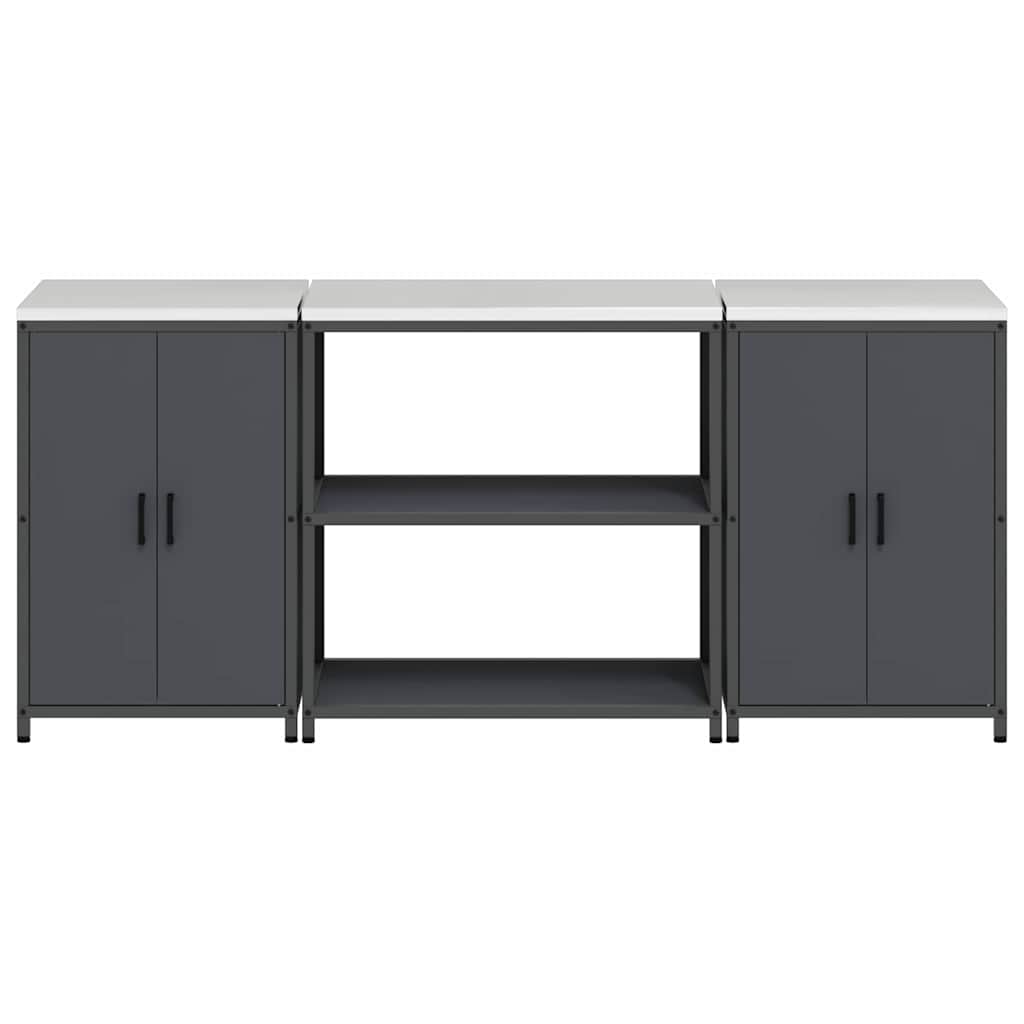 Kitchen Storage Set with Shelf with Door 3 pcs Anthracite Steel