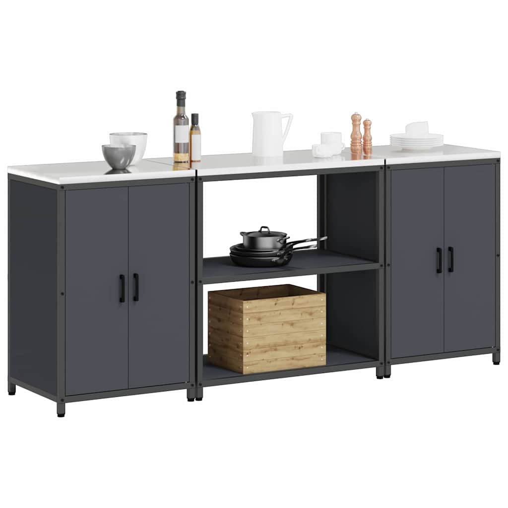 Kitchen Storage Set with Shelf with Door 3 pcs Anthracite Steel