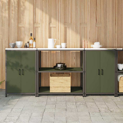 Kitchen Storage Set with Shelf 3 pcs Olive Green Steel