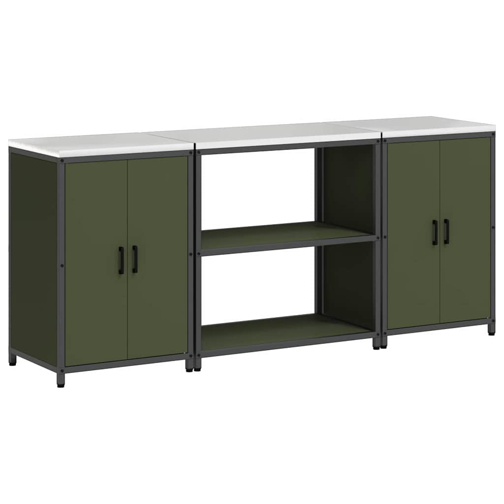 Kitchen Storage Set with Shelf 3 pcs Olive Green Steel