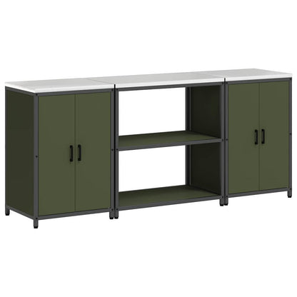 Kitchen Storage Set with Shelf 3 pcs Olive Green Steel
