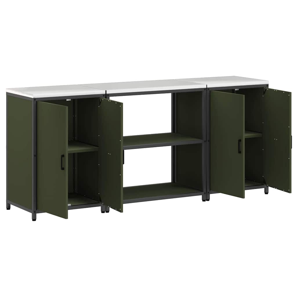 Kitchen Storage Set with Shelf 3 pcs Olive Green Steel
