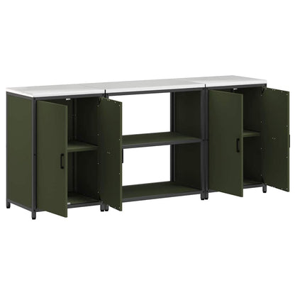 Kitchen Storage Set with Shelf 3 pcs Olive Green Steel