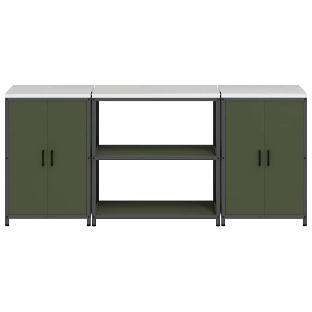 Kitchen Storage Set with Shelf 3 pcs Olive Green Steel