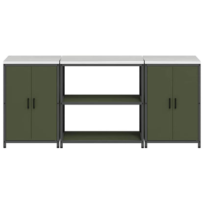 Kitchen Storage Set with Shelf 3 pcs Olive Green Steel