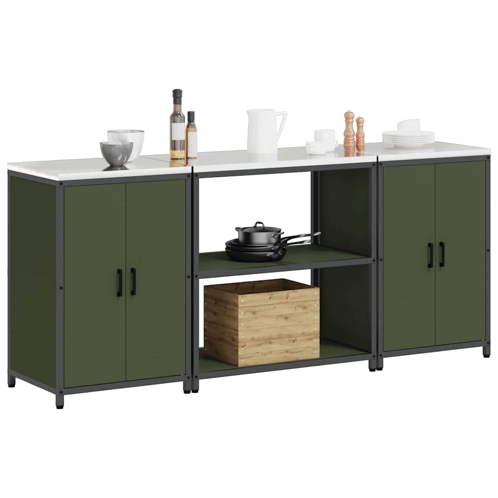 Kitchen Storage Set with Shelf 3 pcs Olive Green Steel