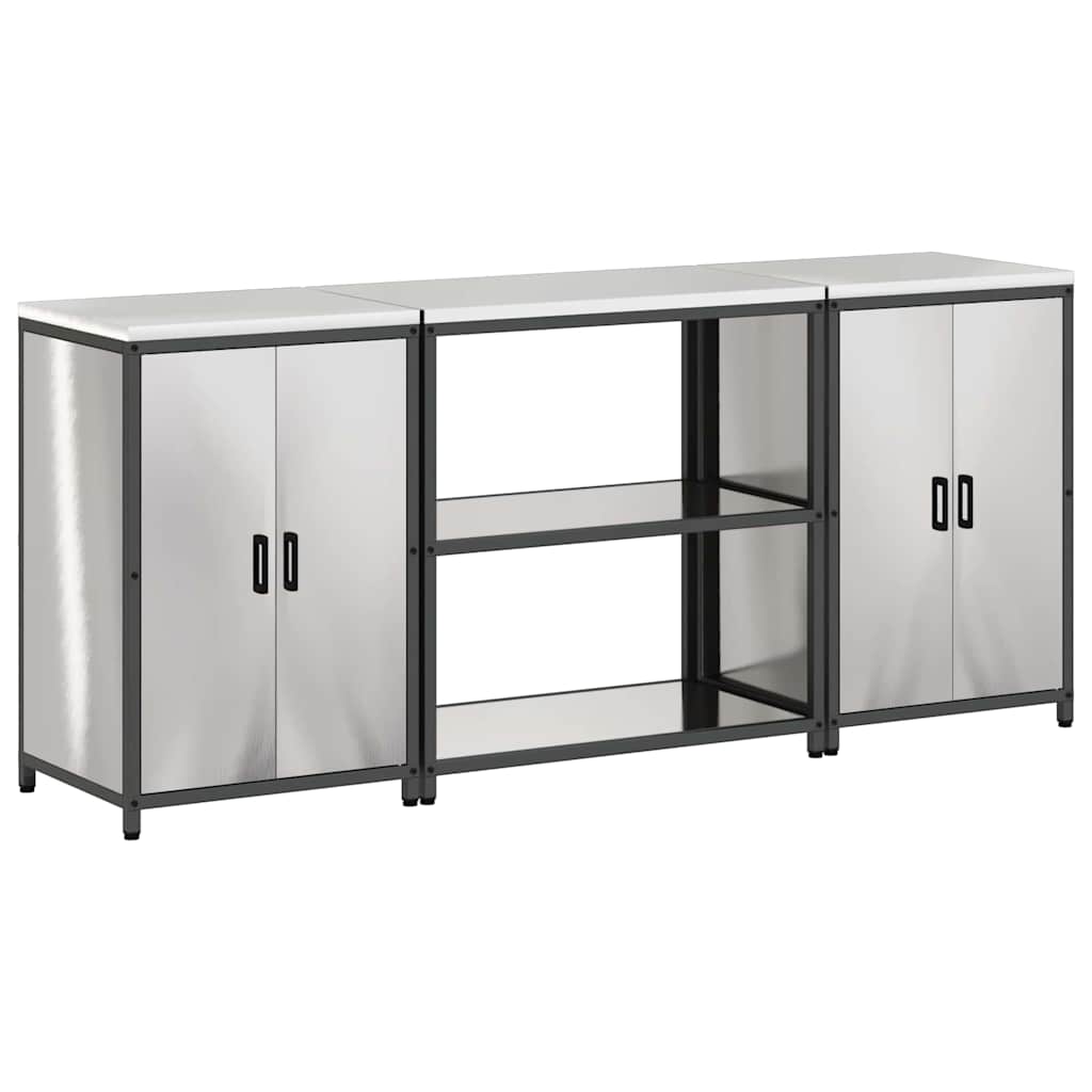 Kitchen Storage Set with Shelf 3 pcs Sliver 210 x 50 x 92 cm