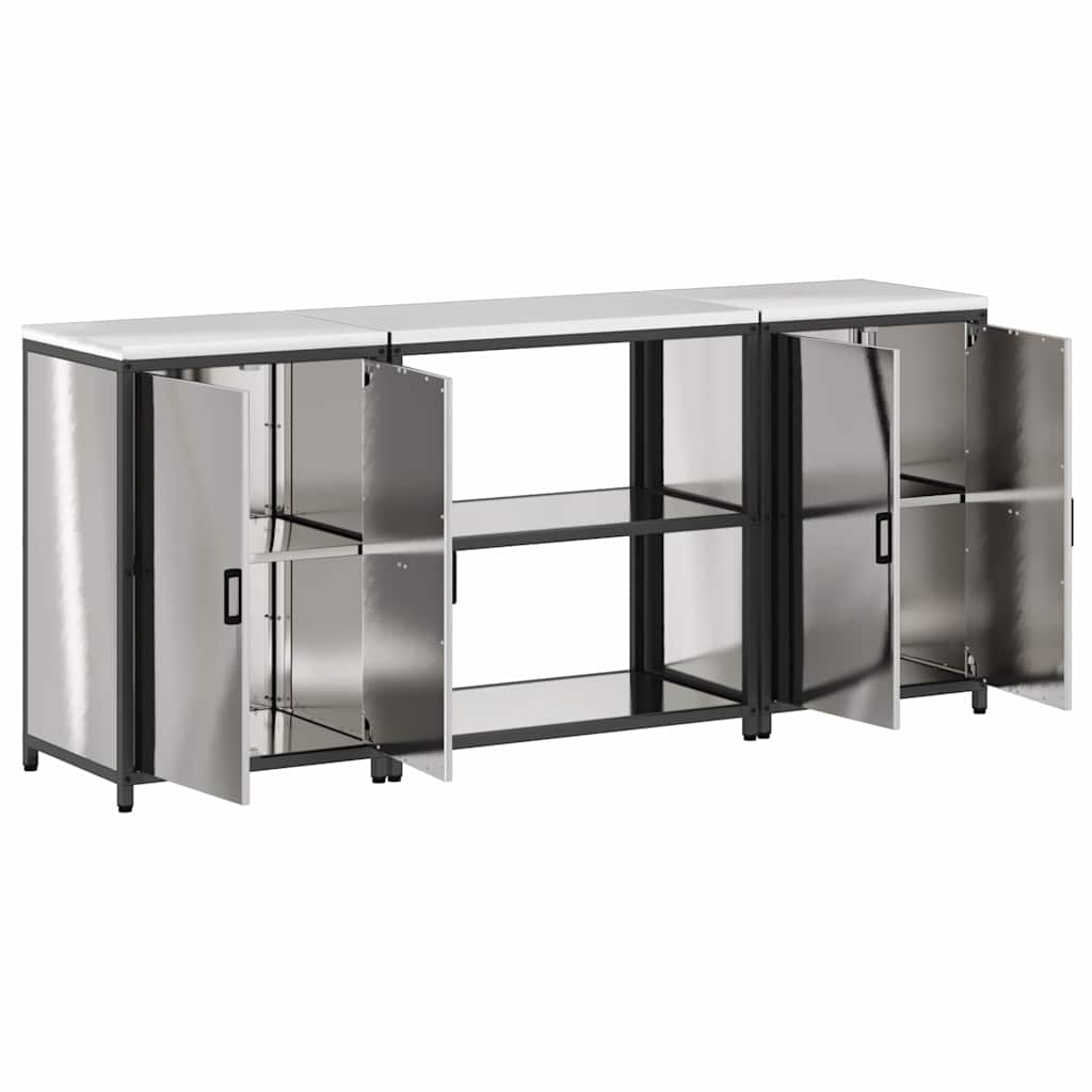 Kitchen Storage Set with Shelf with Storage 3 pcs Silver Steel