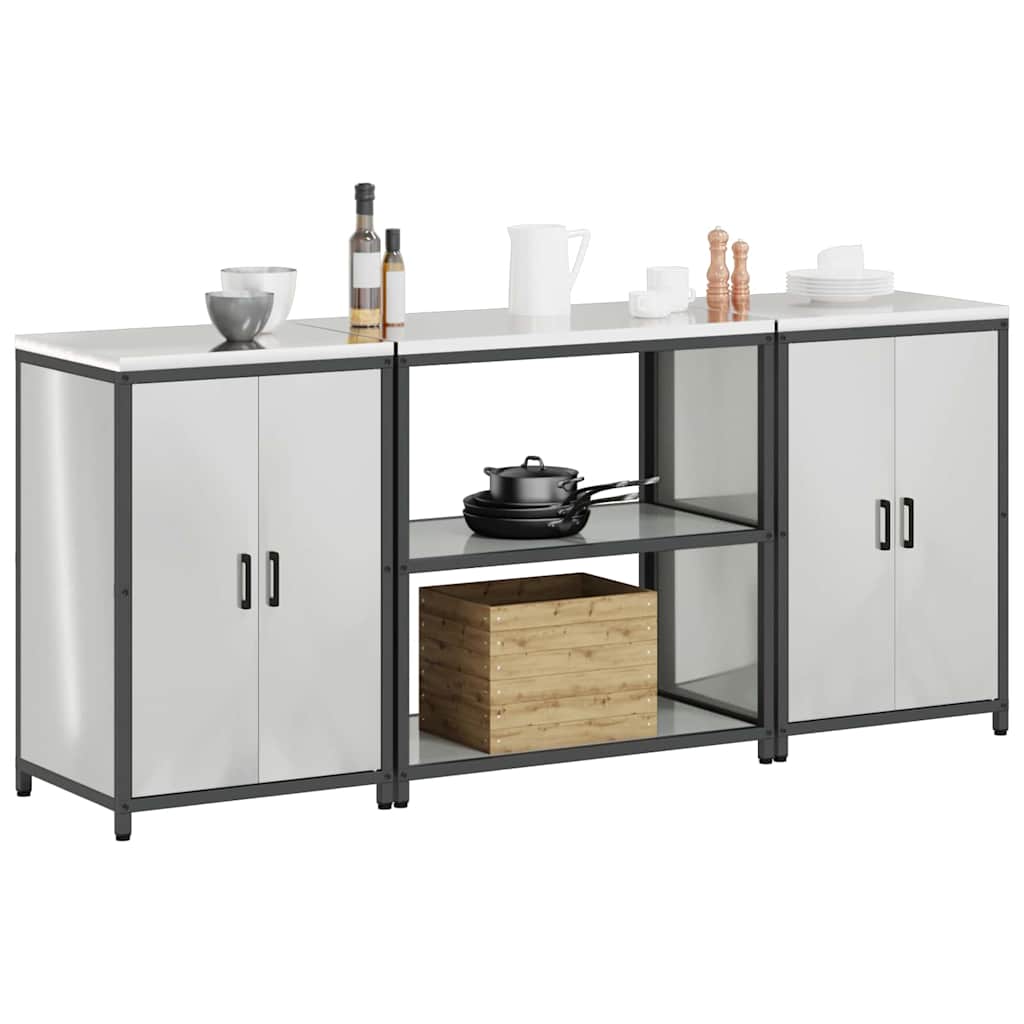 Kitchen Storage Set with Shelf with Storage 3 pcs Silver Steel