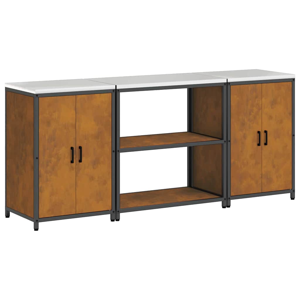 Kitchen Storage Set with Shelf with Storage 3 pcs Rusty Steel