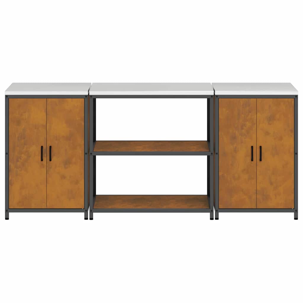 Kitchen Storage Set with Shelf 3 pcs Rusty 210 x 50 x 92 cm