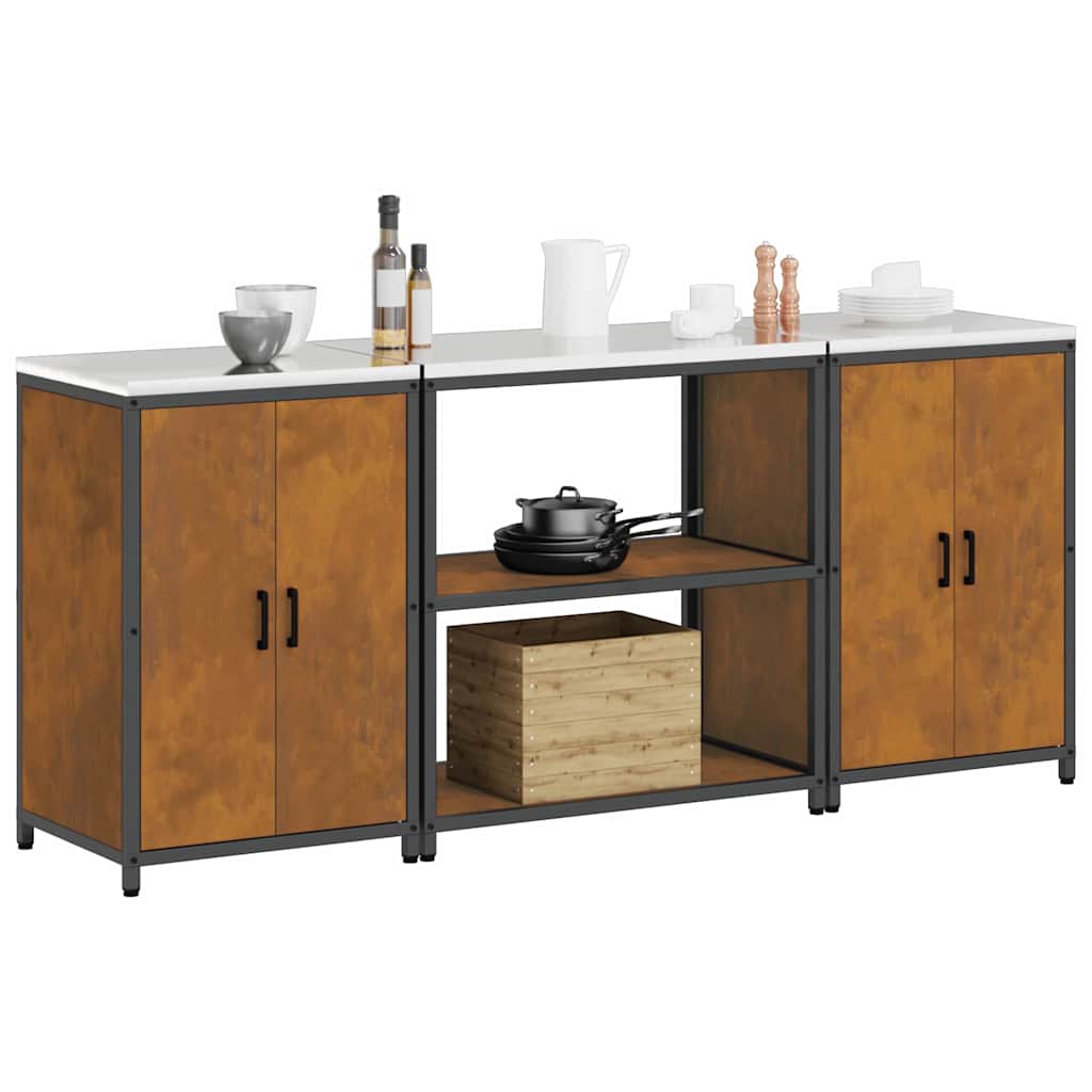 Kitchen Storage Set with Shelf with Storage 3 pcs Rusty Steel