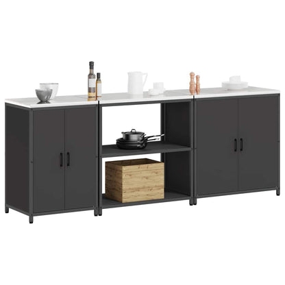 Kitchen Storage Set with Shelf 3 pcs Black 240 x 50 x 92 cm