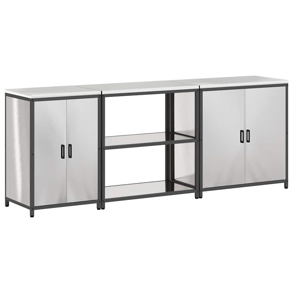 Kitchen Storage Set with Shelf 3 pcs Sliver 240 x 50 x 92 cm