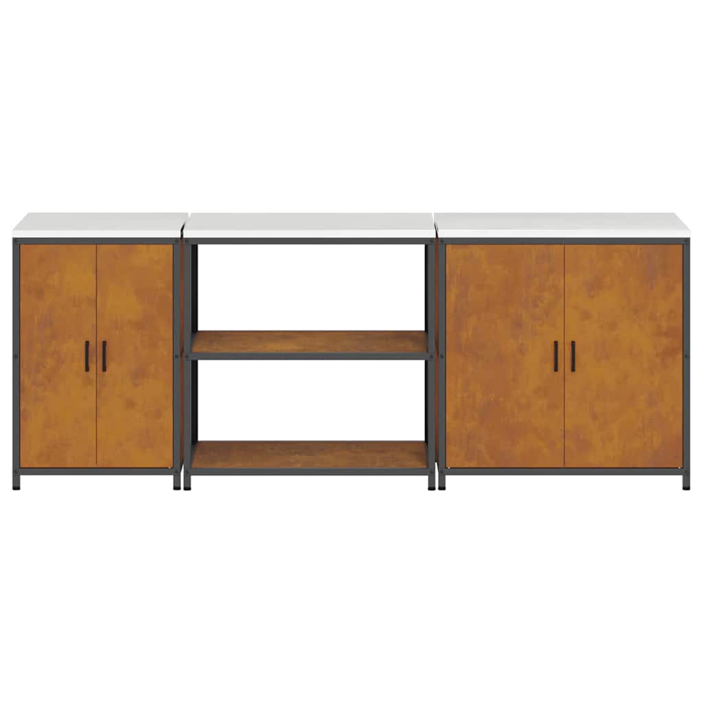 Kitchen Storage Set with Shelf 3 pcs Rusty 240 x 50 x 92 cm