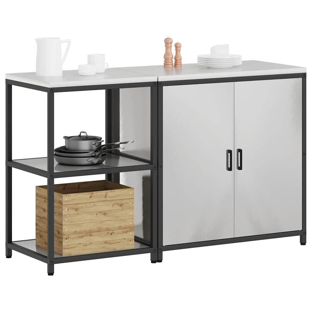 Kitchen Storage Set with Shelf 2 pcs Sliver 150 x 50 x 92 cm