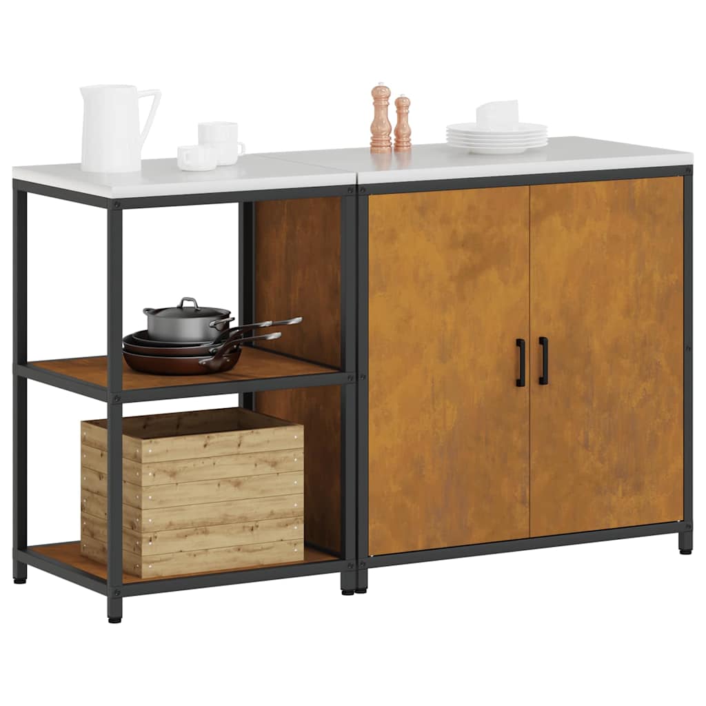 Kitchen Storage Set with Shelf with Storage 2 pcs Rusty Steel