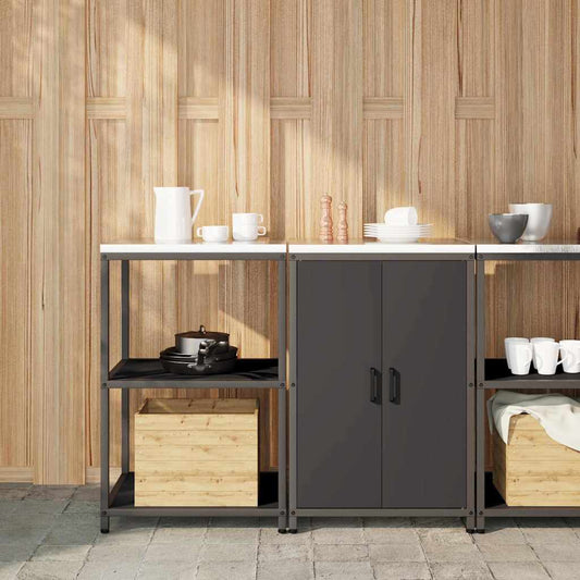 Kitchen Storage Set with Shelf 2 pcs Black Cold-rolled steel