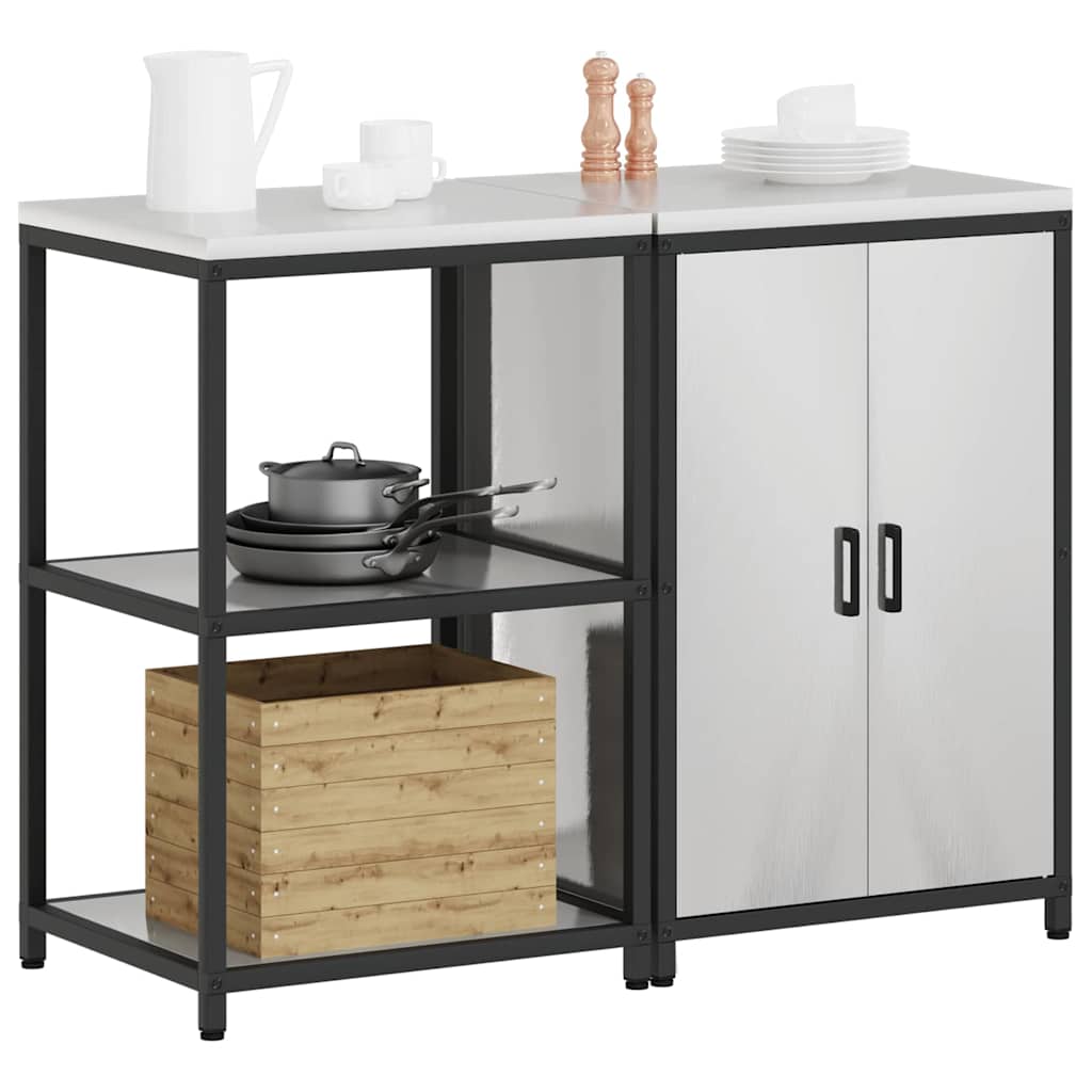 Kitchen Storage Set with Shelf 2 pcs Sliver Stainless steel