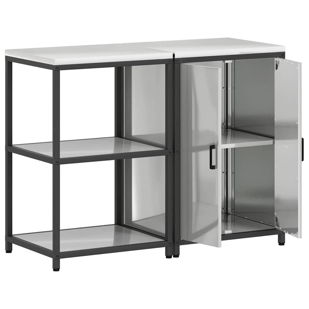 Kitchen Storage Set with Shelf 2 pcs Sliver Galvanised steel