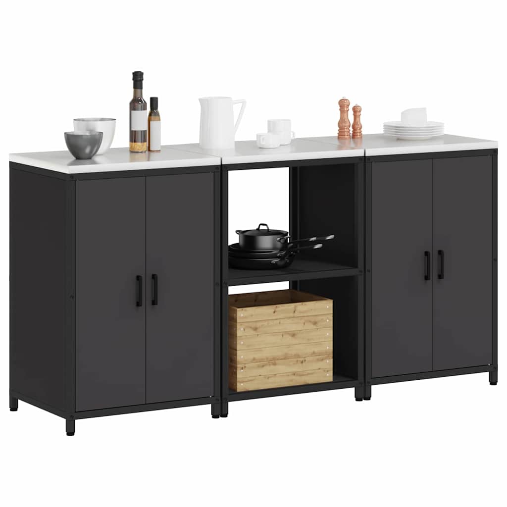 Kitchen Storage Set with Shelf 3 pcs Black 180 x 50 x 92 cm