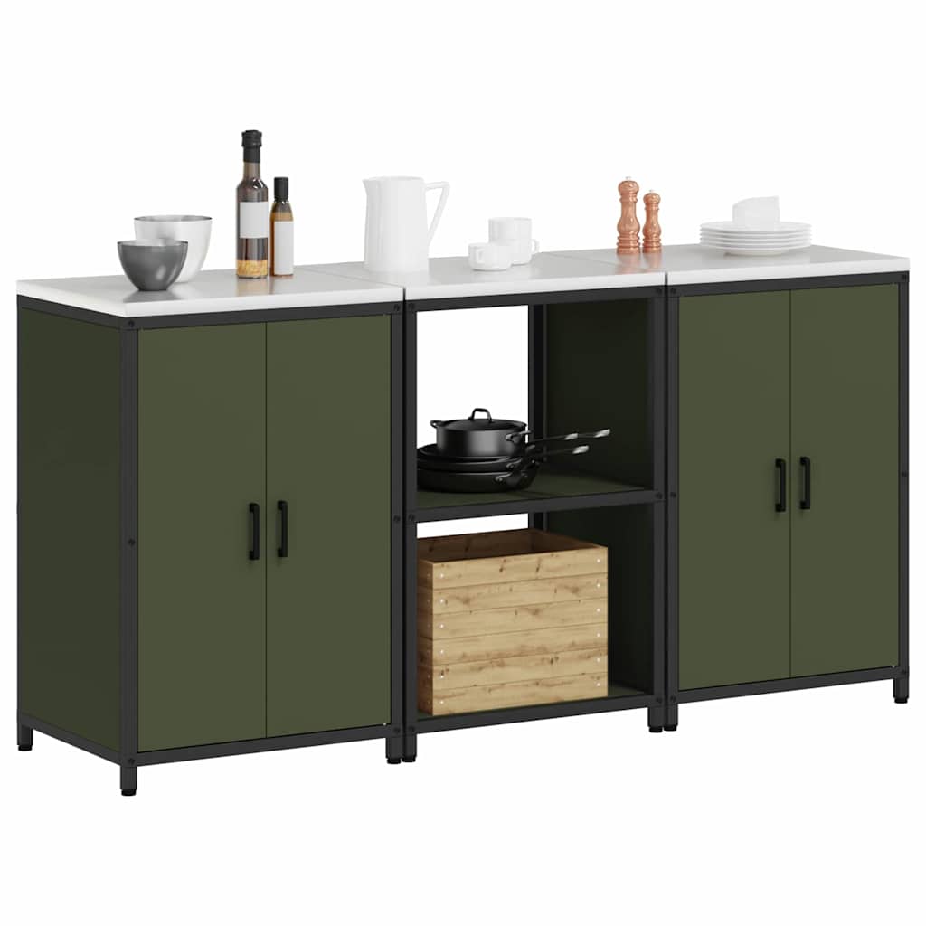 Kitchen Storage Set 3 pcs Olive Green 180 x 50 x 92 cm