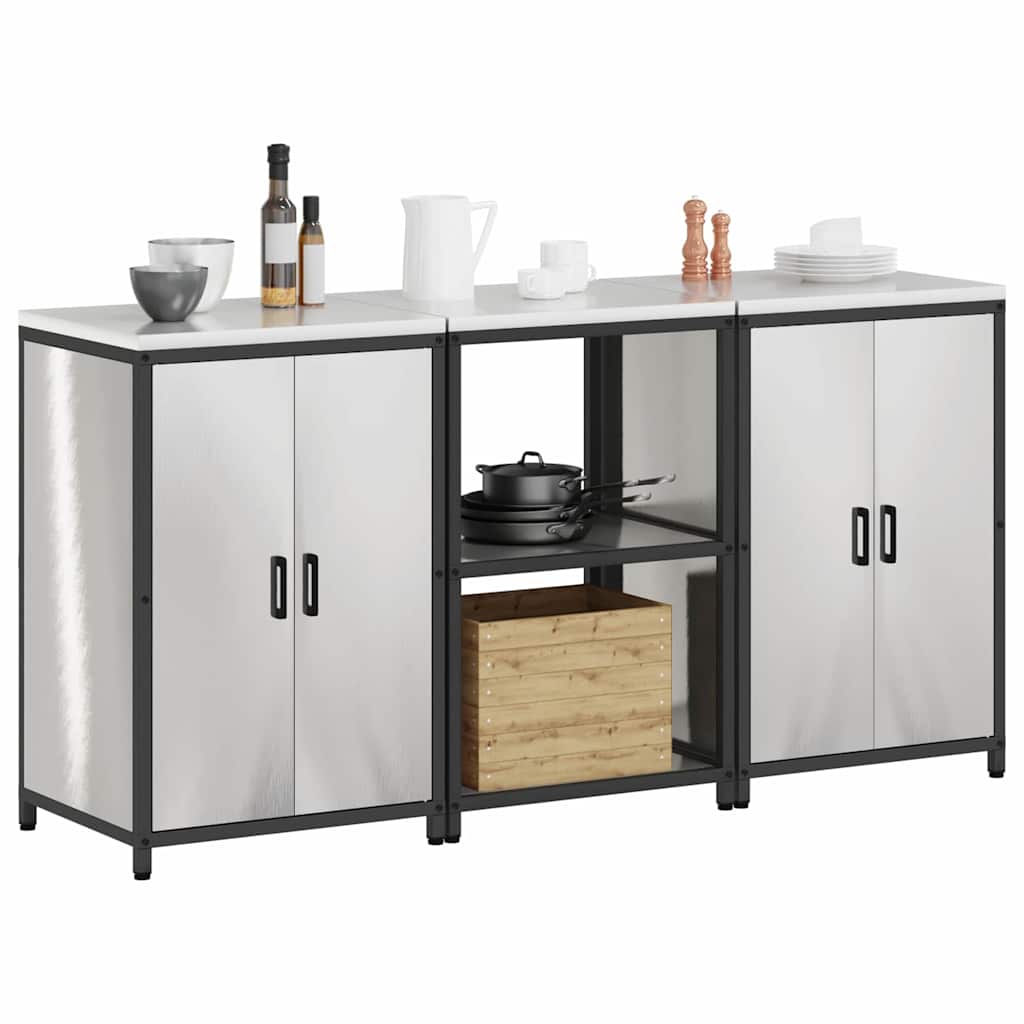 Kitchen Storage Set with Shelf 3 pcs Sliver 180 x 50 x 92 cm