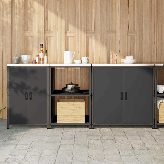 Kitchen Storage Set with Shelf 3 pcs Black 210 x 50 x 92 cm