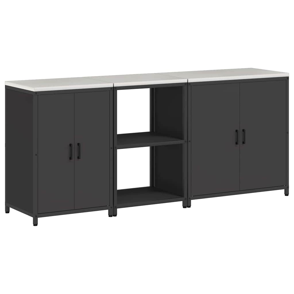 Kitchen Storage Set with Shelf 3 pcs Black 210 x 50 x 92 cm