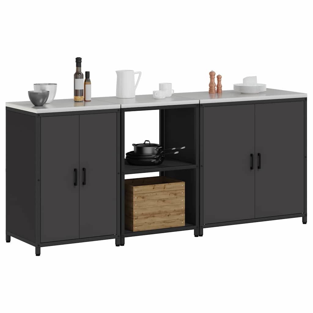 Kitchen Storage Set with Shelf 3 pcs Black 210 x 50 x 92 cm