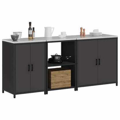 Kitchen Storage Set with Shelf 3 pcs Black 210 x 50 x 92 cm