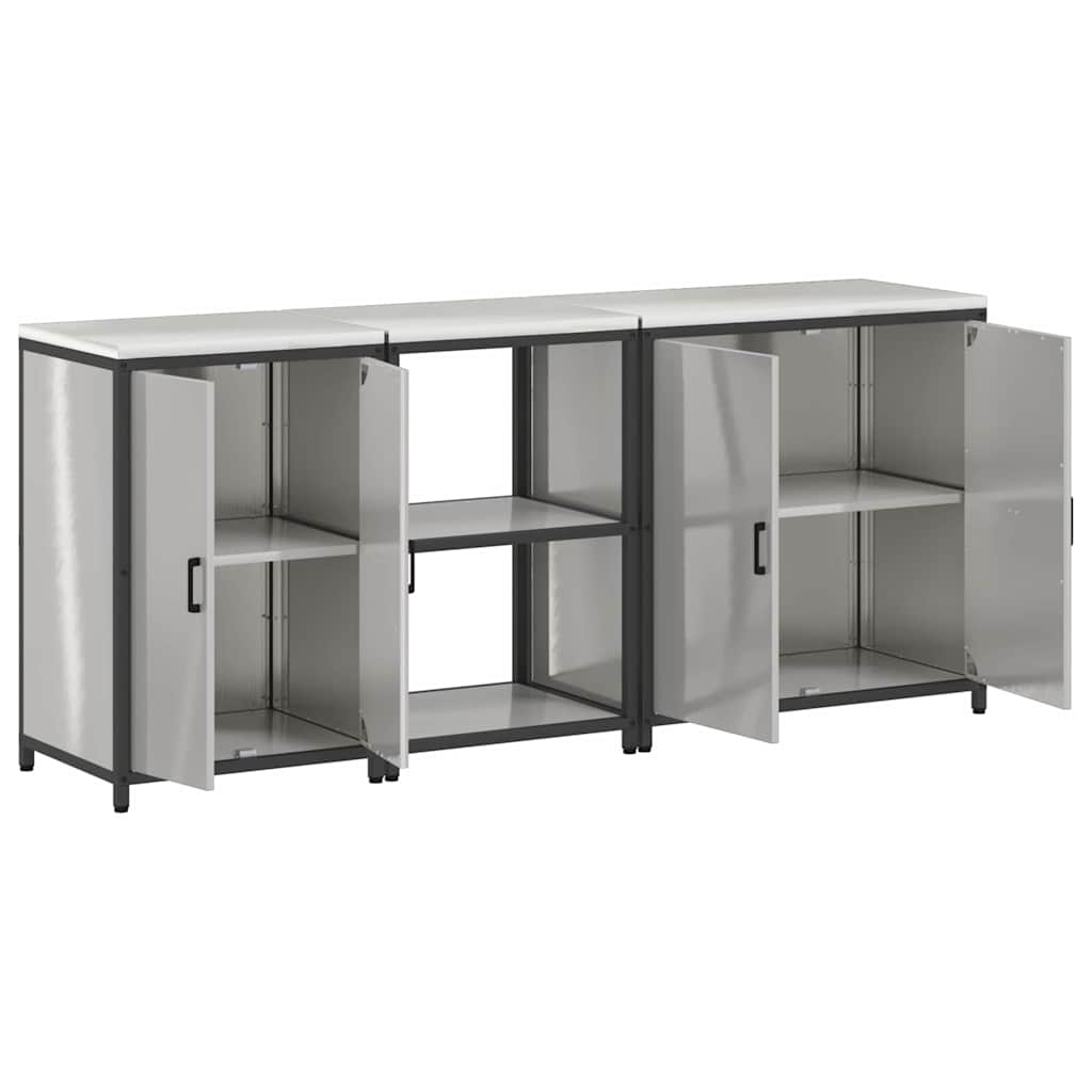 Kitchen Storage Set with Shelf 3 pcs Sliver 210 x 50 x 92 cm
