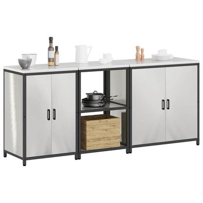 Kitchen Storage Set with Shelf 3 pcs Sliver 210 x 50 x 92 cm