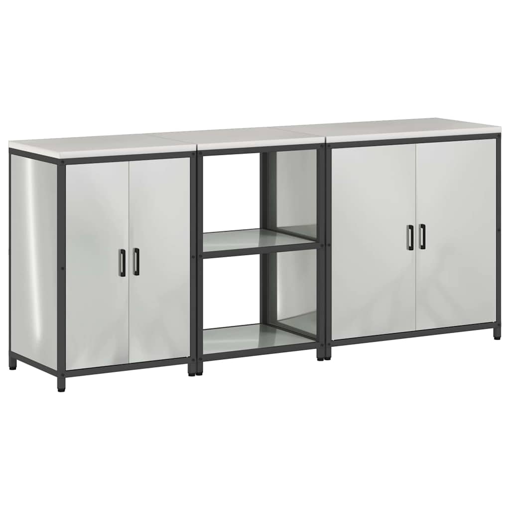 Kitchen Storage Set with Shelf 3 pcs Sliver 210 x 50 x 92 cm