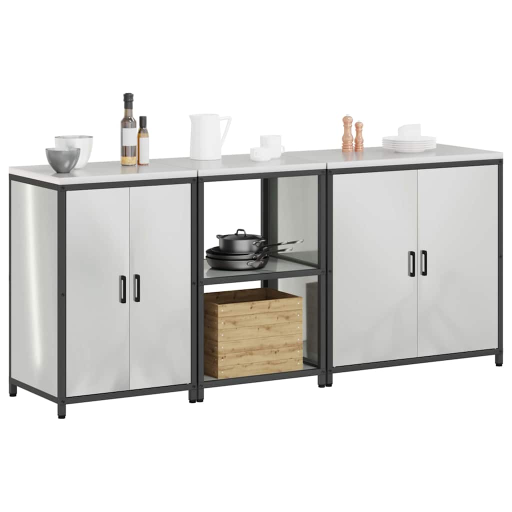 Kitchen Storage Set with Shelf 3 pcs Sliver 210 x 50 x 92 cm