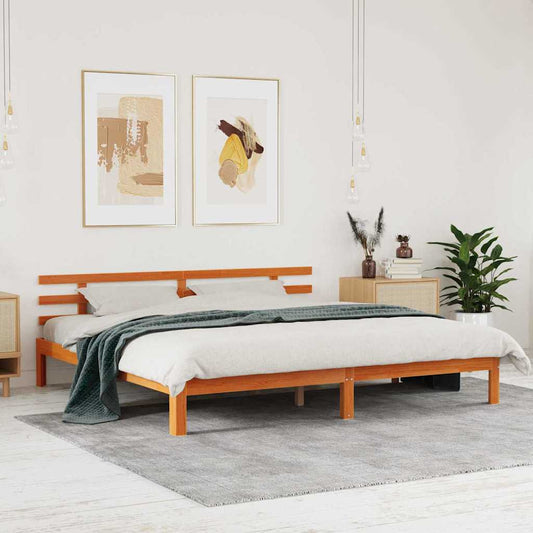 Bed Frame Wax brown 200 x 200 cm Solid Wood Pine