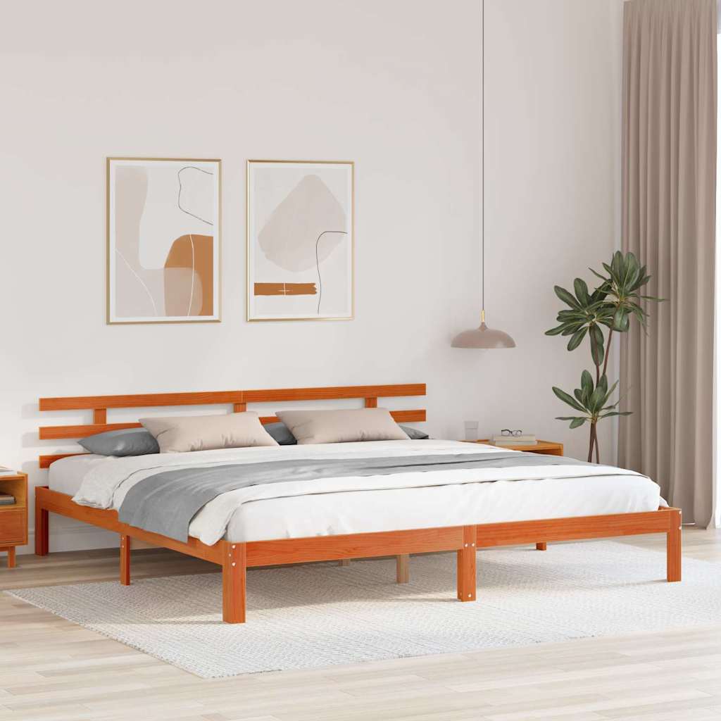 Bed Frame Wax brown 200 x 200 cm Solid Wood Pine