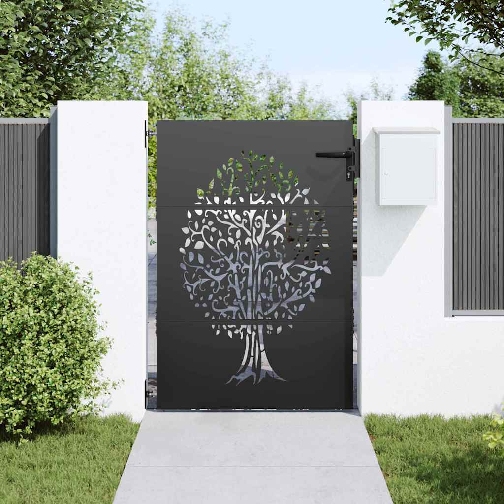 Garden Gate with Lock Black 100 x 125 cm Powder-coated steel