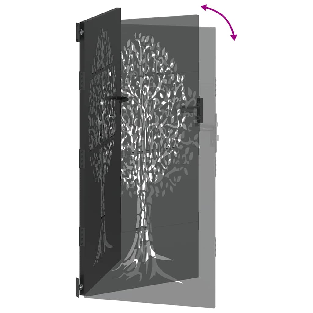 Garden Gate with Lock Black 100 x 175 cm Powder-coated steel