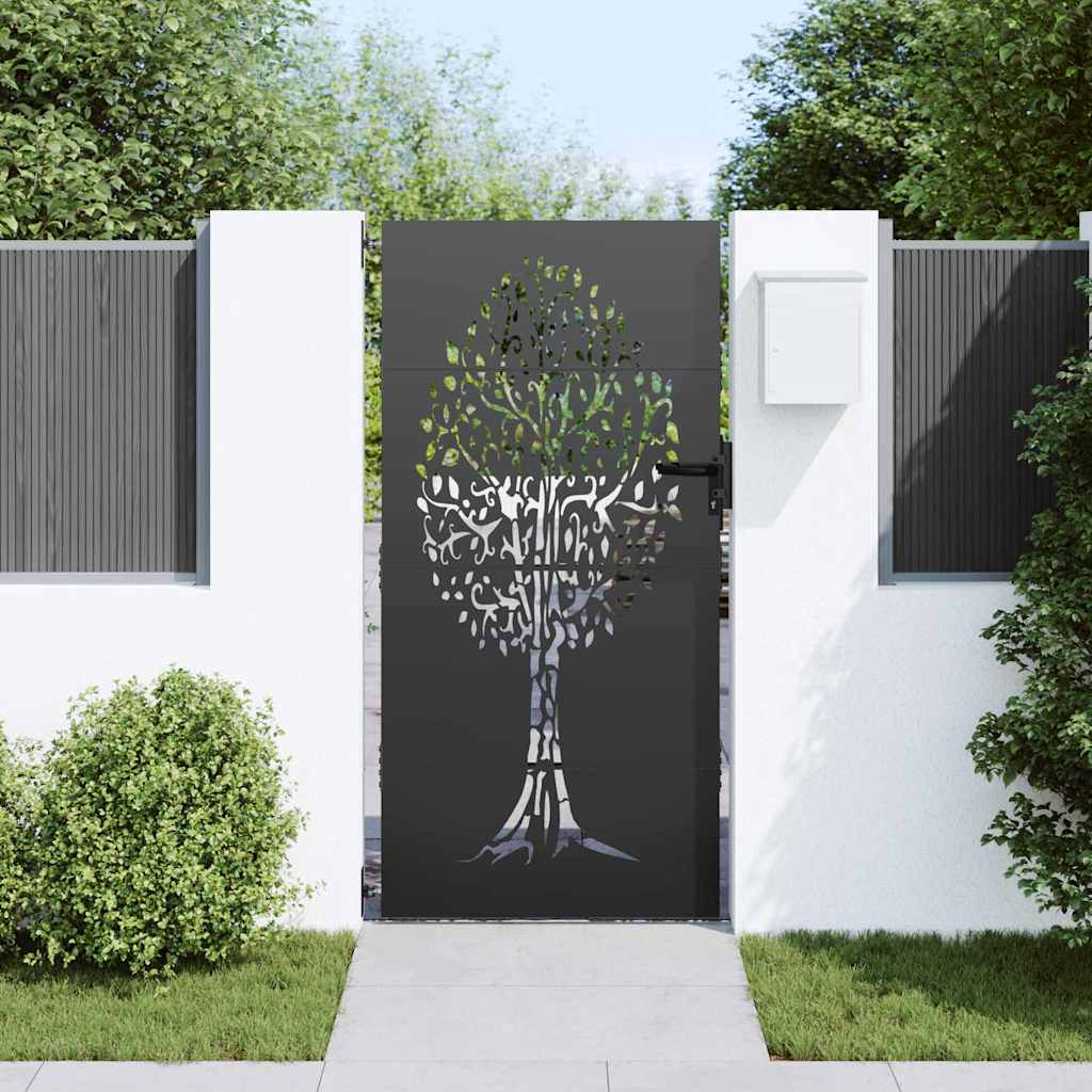 Garden Gate with Lock Black 100 x 200 cm Powder-coated steel